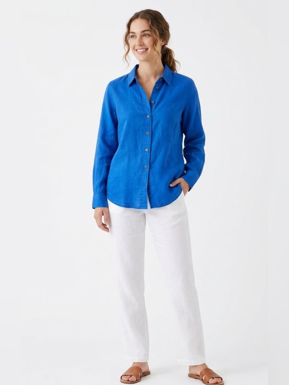 J. Crew linen button down blue shirt sz XS Collegiate